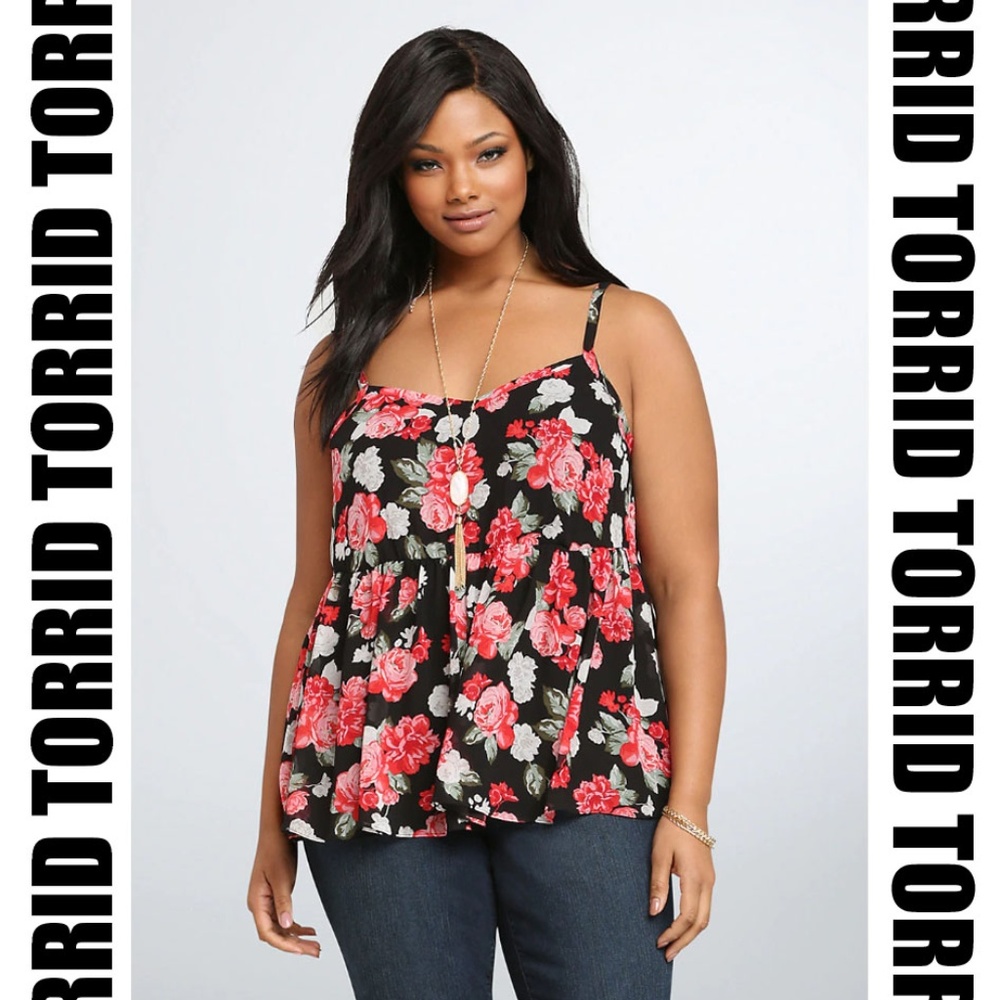 Torrid - Rose Chiffon Babydoll tank top EUC
